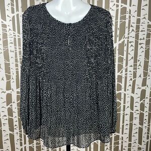 Shirred Polka Dot Semi-Sheer Puff Sleeve Blouse size S